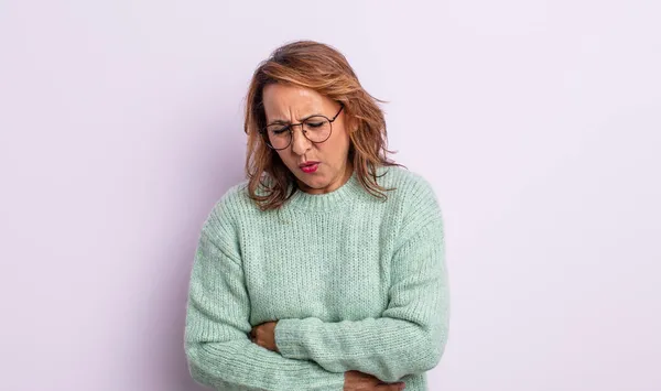 Middle Age Woman Feeling Anxious Ill Sick Unhappy Suffering Painful — Stock Photo, Image