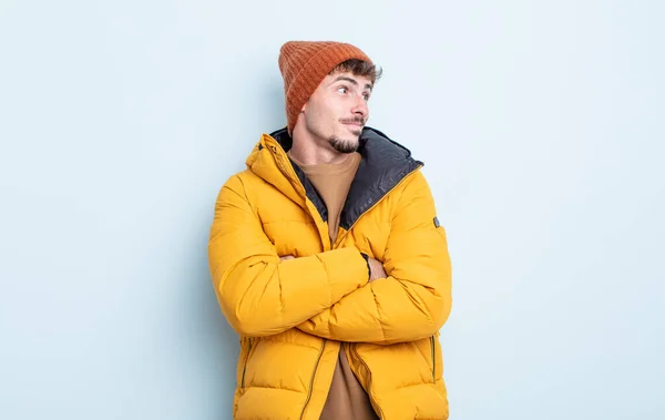 Young Handsome Man Shrugging Feeling Confused Uncertain Winter Concept — Stock Photo, Image
