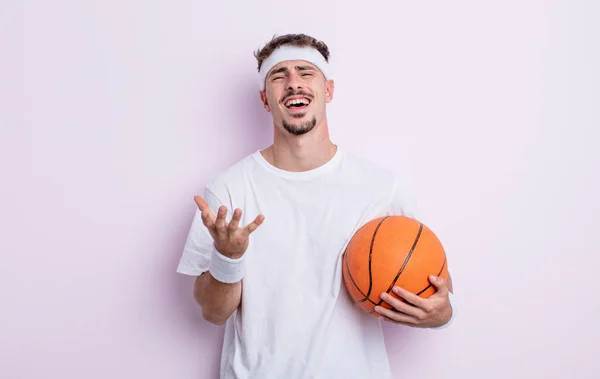 Young Handsome Man Looking Desperate Frustrated Stressed Basketball Concept — Stock Photo, Image