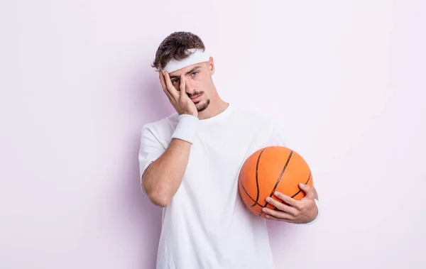 Young Handsome Man Feeling Bored Frustrated Sleepy Tiresome Basketball Concept — Stock Photo, Image