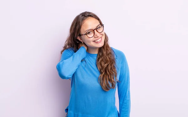 Hispanic Pretty Woman Laughing Cheerfully Confidently Casual Happy Friendly Smile — Stock Photo, Image