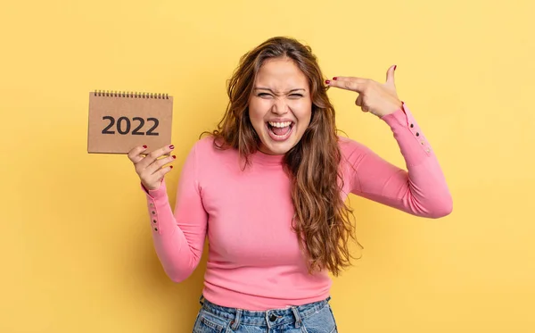 Hispanic Pretty Woman Looking Unhappy Stressed Suicide Gesture Making Gun — Stock Photo, Image