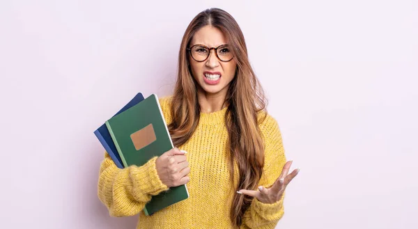 Mulher Bonita Asiática Olhando Irritado Irritado Frustrado Conceito Estudante — Fotografia de Stock