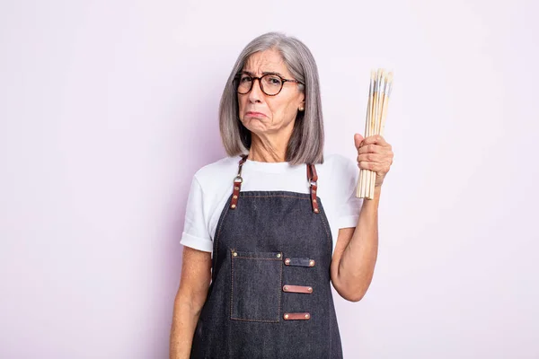 Mulher Bonita Sênior Sentindo Triste Choramingas Com Olhar Infeliz Chorando — Fotografia de Stock