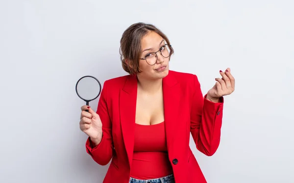 Hispanic Pretty Woman Making Capice Money Gesture Telling You Pay — Stock Photo, Image