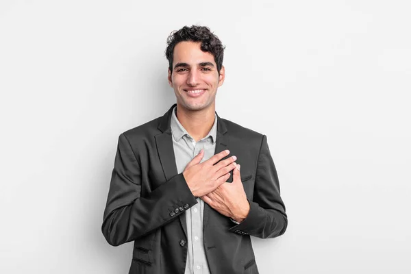 Mladý Podnikatel Cítí Romantické Šťastný Zamilovaný Vesele Usmívá Drží Ruce — Stock fotografie