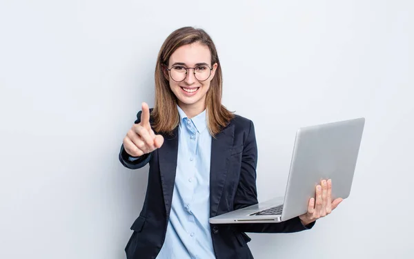 Businesswoman Młoda Ładna Kobieta Wskazując Aparat Wybierając Ciebie Koncepcja Biznesu — Zdjęcie stockowe