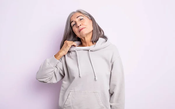 Senior Vacker Kvinna Känner Sig Stressad Orolig Trött Och Frustrerad — Stockfoto