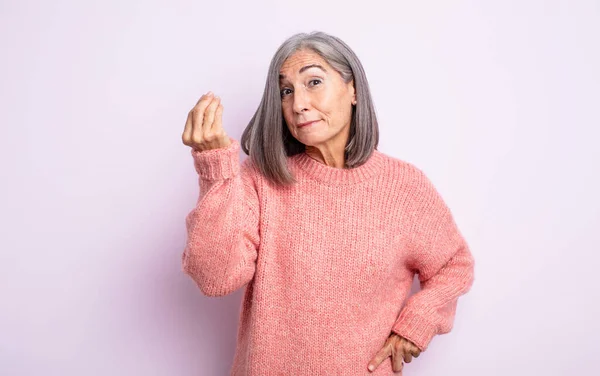 Anziana Bella Donna Facendo Capice Gesto Denaro Dicendoti Pagare Tuoi — Foto Stock