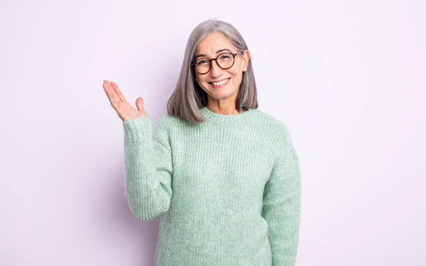 Senior Pretty Woman Feeling Happy Surprised Cheerful Smiling Positive Attitude — Stock Photo, Image