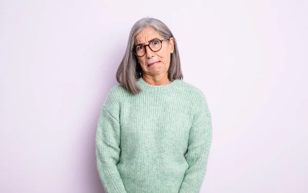 Senior Pretty Woman Looking Goofy Funny Silly Cross Eyed Expression — Stock Photo, Image