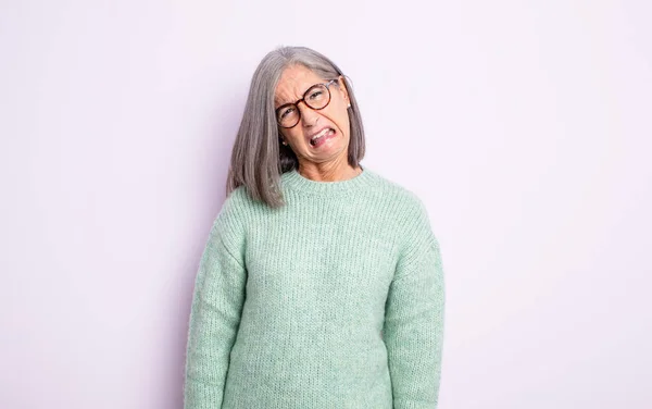 Senior Pretty Woman Feeling Puzzled Confused Dumb Stunned Expression Looking — Stock Photo, Image