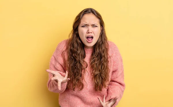 Hispanic Pretty Woman Looking Angry Annoyed Frustrated Screaming Wtf Whats — Stock Photo, Image