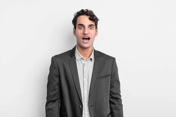 Young Businessman Looking Very Shocked Surprised Staring Open Mouth Saying — Stock Photo, Image