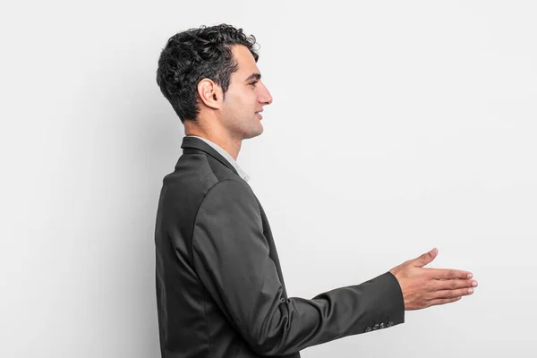 Jonge Zakenman Glimlachen Groeten Het Aanbieden Van Een Hand Schudden — Stockfoto