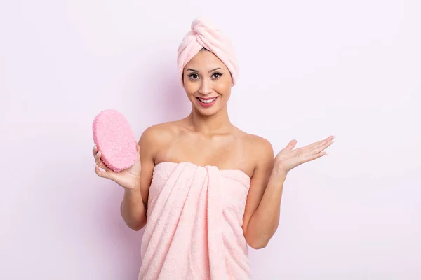 Asiatic Pretty Woman Feeling Happy Surprised Realizing Solution Idea Bathrobe — Stock Photo, Image