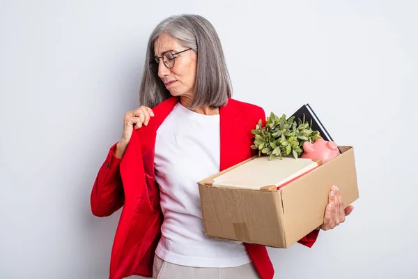 Mulher Bonita Sênior Sentindo Estressado Ansioso Cansado Frustrado Conceito Despedimento — Fotografia de Stock