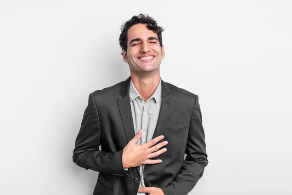 Junger Geschäftsmann Lacht Laut Über Irgendeinen Urkomischen Witz Fühlt Sich — Stockfoto