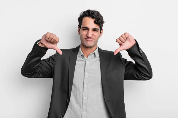 Young Businessman Looking Sad Disappointed Angry Showing Thumbs Disagreement Feeling — Stock Photo, Image