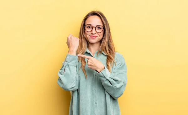 Pretty Caucasian Woman Looking Impatient Angry Pointing Watch Asking Punctuality — Fotografia de Stock