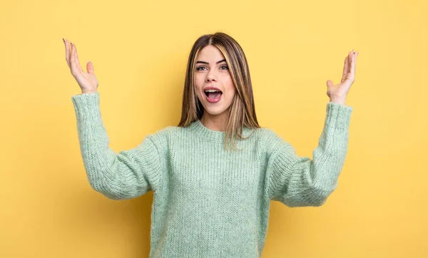 Pretty Caucasian Woman Feeling Happy Amazed Lucky Surprised Celebrating Victory — Stock Photo, Image