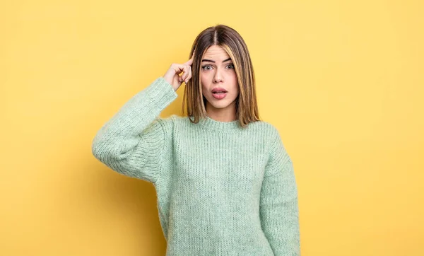 Pretty Caucasian Woman Looking Surprised Open Mouthed Shocked Realizing New — Stockfoto