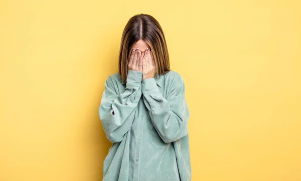Pretty Caucasian Woman Feeling Sad Frustrated Nervous Depressed Covering Face — Stok fotoğraf