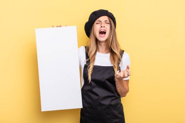 woman artist looking desperate, frustrated and stressed empty canvas concept