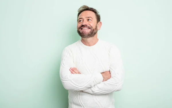 Uomo Mezza Età Bello Sentirsi Felice Orgoglioso Fiducioso Chiedendo Pensando — Foto Stock