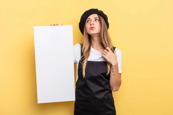 Woman Artist Feeling Stressed Anxious Tired Frustrated Empty Canvas Concept — Stockfoto
