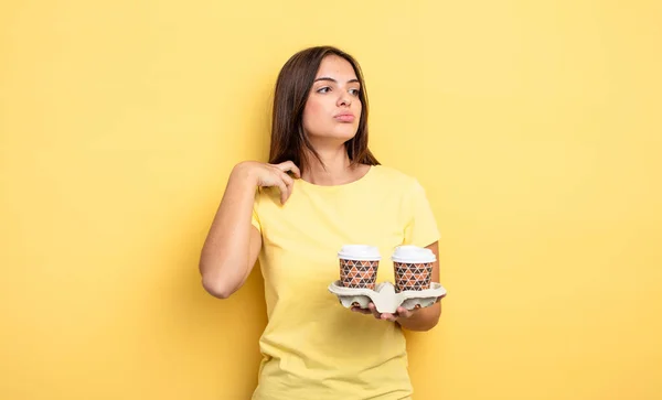 Pretty Woman Feeling Stressed Anxious Tired Frustrated Take Away Coffee — Stockfoto