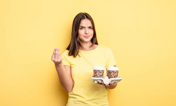 Pretty Woman Making Capice Money Gesture Telling You Pay Take — Stockfoto
