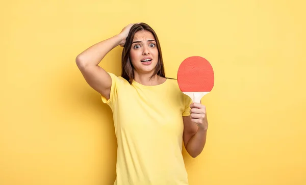 Pretty Woman Feeling Stressed Anxious Scared Hands Head Ping Pong — Stockfoto