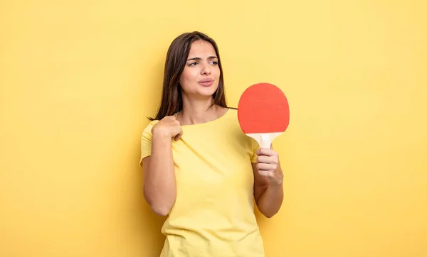 Pretty Woman Feeling Stressed Anxious Tired Frustrated Ping Pong Concept — Stock Photo, Image