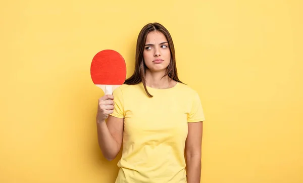 Pretty Woman Feeling Sad Upset Angry Looking Side Ping Pong — Stock Photo, Image