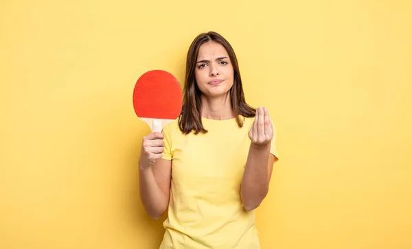 Pretty Woman Making Capice Money Gesture Telling You Pay Ping — Stock Photo, Image