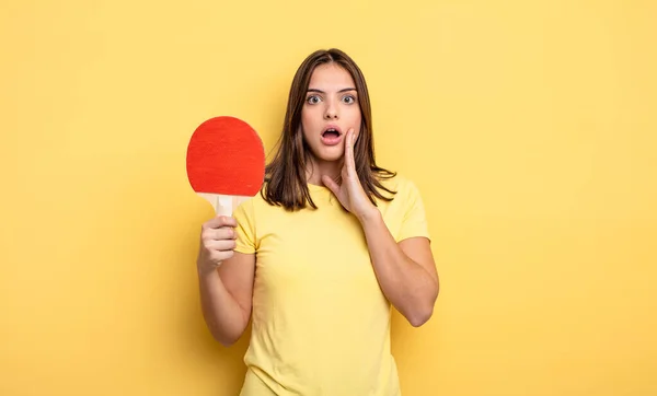 Pretty Woman Feeling Shocked Scared Ping Pong Concept — Φωτογραφία Αρχείου