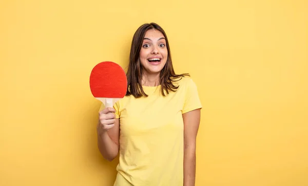 Pretty Woman Looking Happy Pleasantly Surprised Ping Pong Concept — Stock Photo, Image