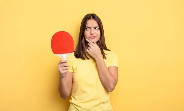 Pretty Woman Thinking Feeling Doubtful Confused Ping Pong Concept — Stock Photo, Image