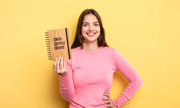 Pretty Woman Smiling Happily Hand Hip Confident Recycle Concept — Stockfoto