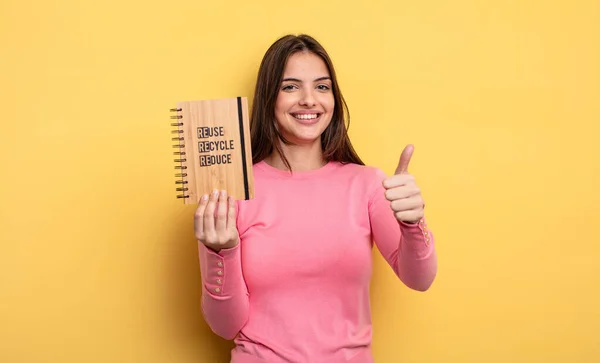 Pretty Woman Feeling Proud Smiling Positively Thumbs Recycle Concept — Stockfoto