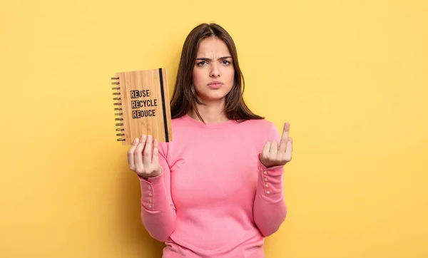 Pretty Woman Feeling Angry Annoyed Rebellious Aggressive Recycle Concept — Stockfoto