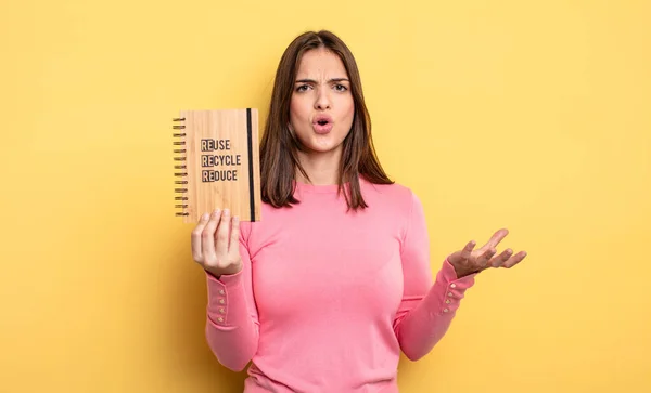 Pretty Woman Looking Angry Annoyed Frustrated Recycle Concept — Stockfoto