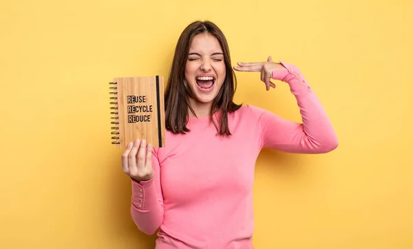 Pretty Woman Looking Unhappy Stressed Suicide Gesture Making Gun Sign — Φωτογραφία Αρχείου