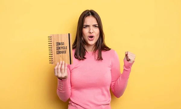 Pretty Woman Shouting Aggressively Angry Expression Recycle Concept — Fotografia de Stock