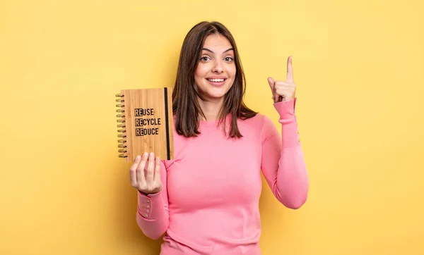 Pretty Woman Feeling Happy Excited Genius Realizing Idea Recycle Concept — Stockfoto