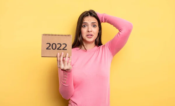 Pretty Woman Feeling Stressed Anxious Scared Hands Head 2022 Calendar — Stockfoto