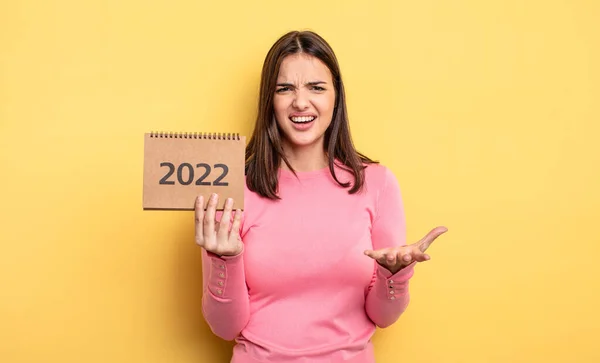 Pretty Woman Looking Angry Annoyed Frustrated 2022 Calendar Concept — Stockfoto