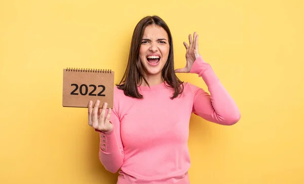 Pretty Woman Screaming Hands Air 2022 Calendar Concept — 스톡 사진