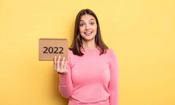 Pretty Woman Looking Happy Pleasantly Surprised 2022 Calendar Concept — Stockfoto